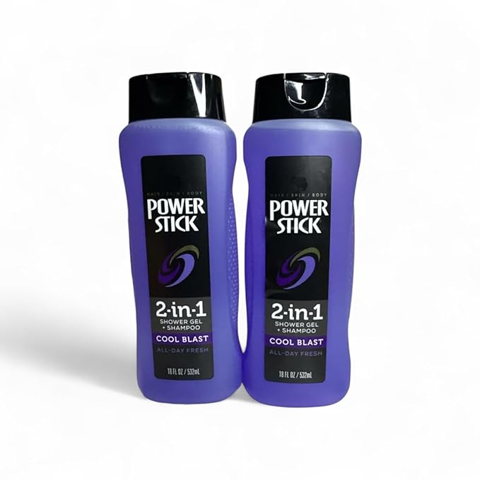 Power Stick 2-in-1 Shower Gel + Shampoo Cool Blast All-Day Fresh 18 fl oz Purple 2 packs.