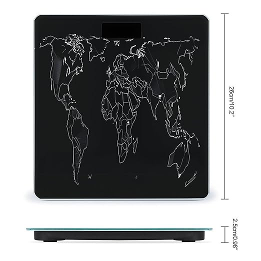 Digital Bathroom Scale for Body Weight Scale with Bright LCD Display High Accuracy Step-On Technology Auto On/Off Black World Map Digital Scales 400 Lbs /180kg