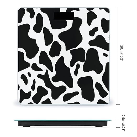 Cow Spot Scale for Body Weight Safe Rounded Corners Tempered Glass Digital Bathroom Scale LED Display 400lb Capacity Weight Scales with High Precision Sensors
