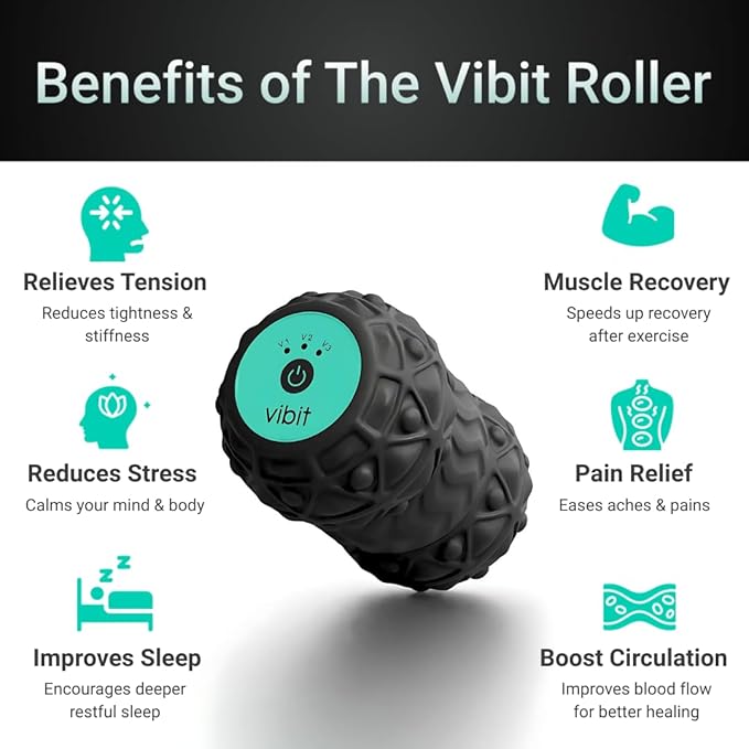 Vibit - Vibrating Massager for Plantar Fasciitis Pain Relief and Sciatica Foot and Body Portable Massage Roller Deep Tissue Pain Relief from Feet to Neck Electric 3 Vibration Levels (New Blue)
