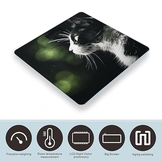 Digital Bathroom Scale for Body Weight Scale with Bright LCD Display High Accuracy Step-On Technology Auto On/Off A Black and White Cat Digital Scales 400 Lbs /180kg