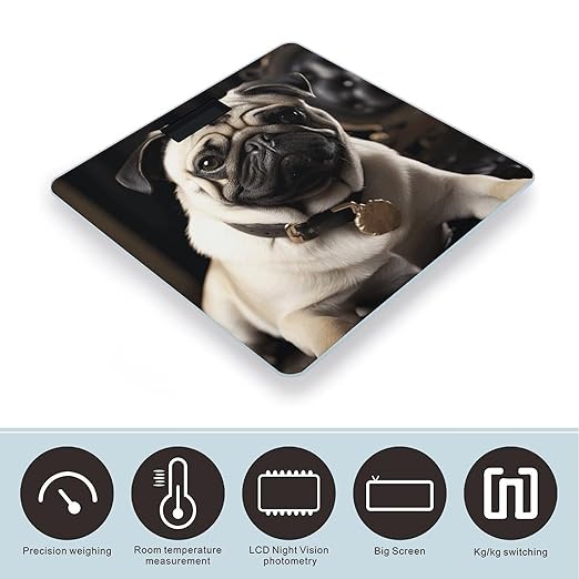 Digital Bathroom Scale for Body Weight Scale with Bright LCD Display High Accuracy Step-On Technology Auto On/Off Cool Pug Dog Digital Scales 400 Lbs /180kg