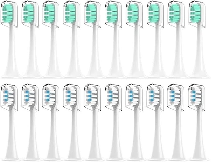 Compatible for T300/T500/T700 Electric Toothbrush Heads Replaceable Refill Nozzles 4 Colors with Anti-Dust Caps 20Pcs(10White10Green)