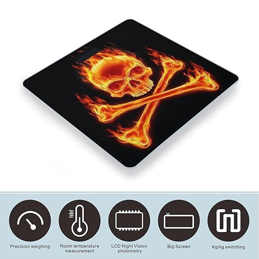 Women's Digital Bathroom Weighing Scale Automatic Switch Energy Saving Scale Smart Scale for Body Weight Fire Flaming Skull Crossbones