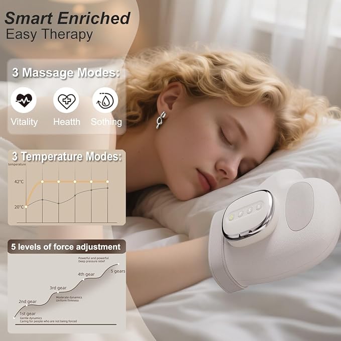 Smart Hand Massager with Heat Compression Relief for Arthritis &amp Carpal Tunnel Relief Cordless Portable Therapy Glove Electric Shiatsu Wrist/Finger/Palm Massager