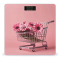 Flowers in Shopping Cart Scale for Body Weight Sturdy Tempered Glass Weighing Scales with LCD Display Accurate Digital Bathroom Scale Convenient Body Fat Smart Scales 400lb