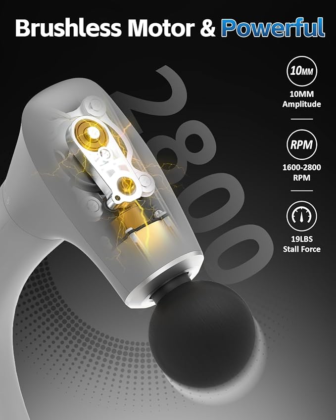 2-in-1 Detachable Percussion Massage Gun with Extension Handle Back Massager for Pain Relief Deep Tissue Muscle Massager for Arm Shoulder Lower Back Thigh Waist Grey