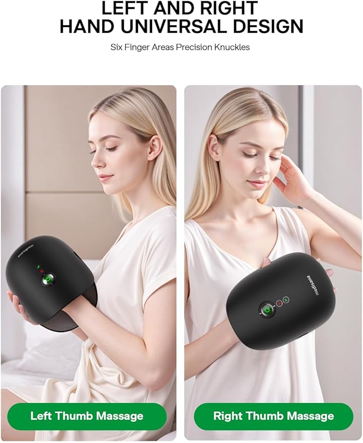 Medisana Hand Massager with Heat and Compression Cordless Hand Massager for Arthritis and Carpal Tunnel Relief Knuckle Stretching Massage Birthday Christmas Gifts for Men Women Dad Mom-Black