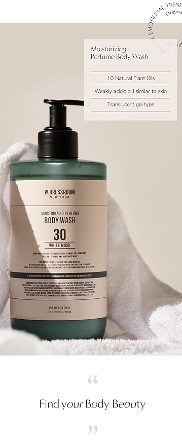 W.Dressroom Perfume Body Wash Moisturizing Cleanser with Refreshing Scent Gentle Hydrating Shower Gel Korean Skincare No.10 October Woody Scent 16.9 fl oz (500 ml)