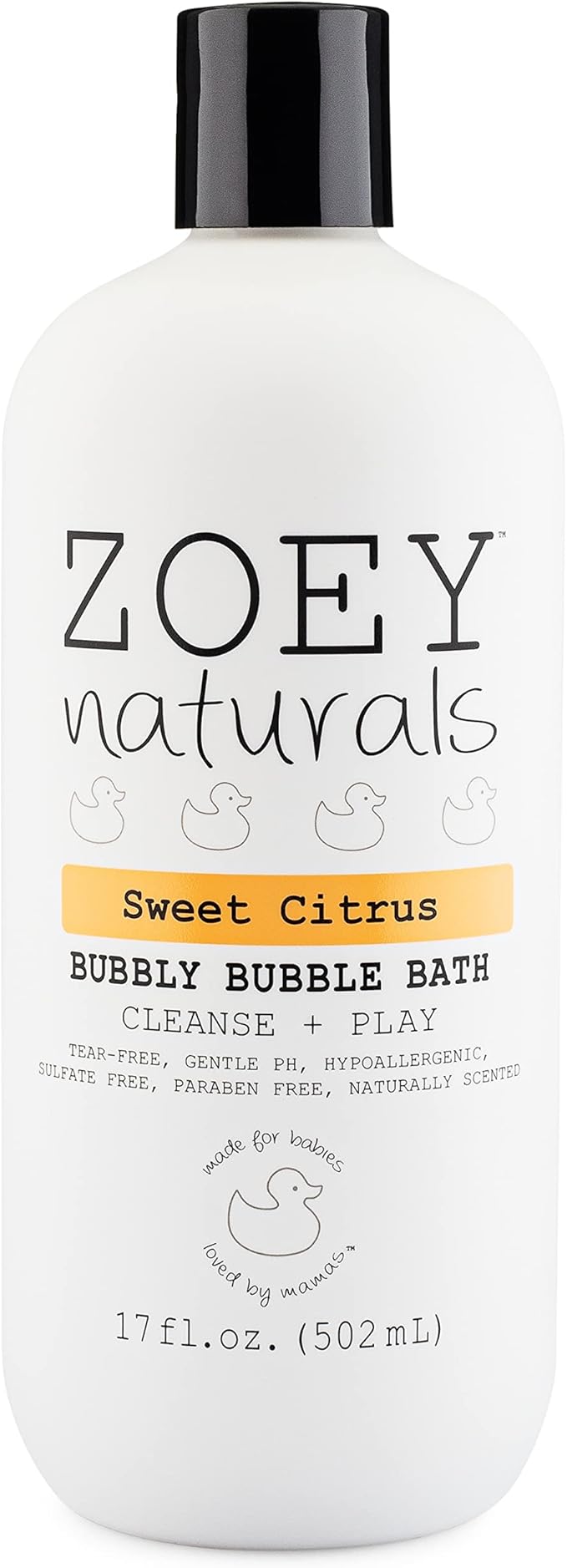 Zoey Naturals - Sweet Citrus Bubble Bath for Kids &amp Babies - Organic Tear-Free Non-Toxic Toddler Soap with Moisturizing Aloe &amp Avocado Oil - Long Lasting Bubbles - Made in USA 17 oz