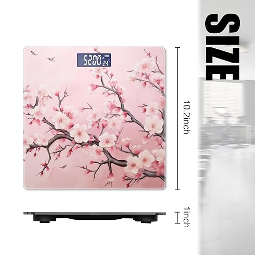 Digital Scale for Body Weight Highly Precision Bathroom Weight Scale 400 lbs with Backlit Display Personalized Scale for Home-Pink Cherry Blossom Mural Branches with Flowers On Pink Background