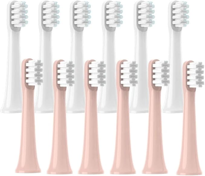 12 PCSCompatible for XIAOMI T100 Brush Heads Replaceable Sonic Electric Toothbrush Soft Bristle Clean Nozzles Refills Vacuum(6White6Pink)