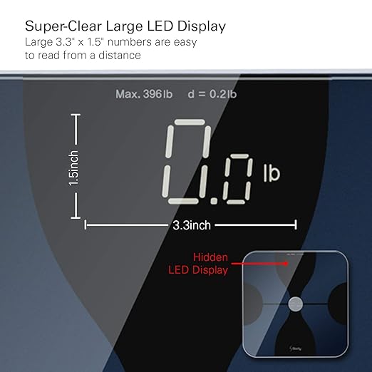 VisionTechShop S Body High Precision Ultra Wide Digital Body Weight Bathroom Scale up to 396lb/180kg Super-Clear Large LED DisplayStep-On Technology Black