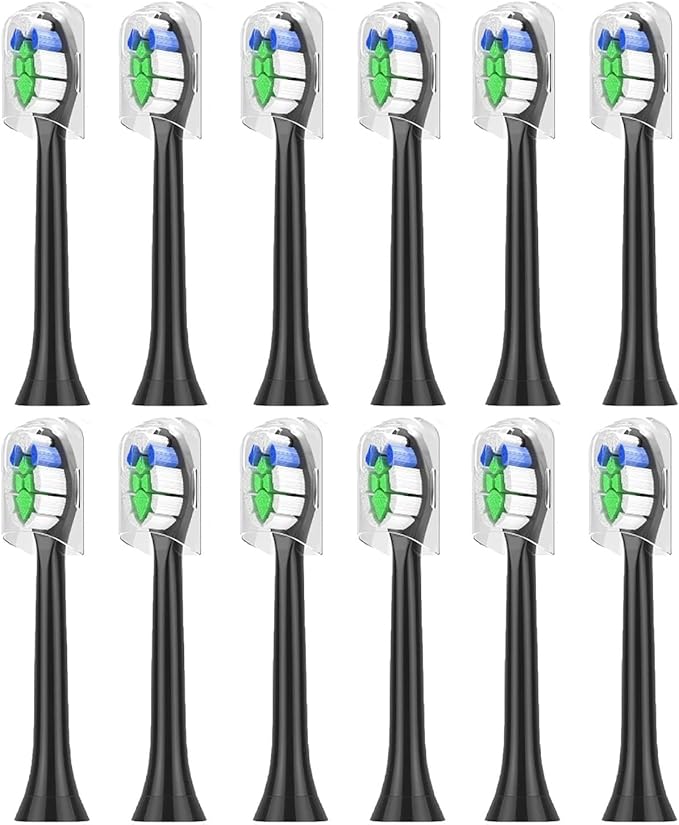 4/8/12/16 Pcs Replacement Toothbrush Heads Compatible for PhilipsSonicare Electric Toothbrush Refills for 1100 2100 4100 5100(12pcs Black)
