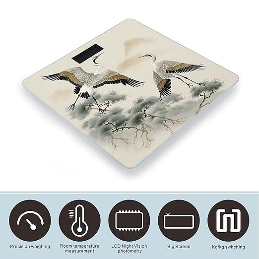 Two Japanese Cranes Flying Traditional Painting Scale for Body Weight Digital Bathroom Scale Accurate Smart Weight Scales with Large Display Weighing Machine High Precision Scales