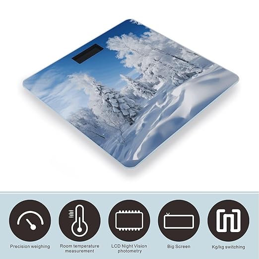 Snow Covered Winter Trees Bathroom Scale Large LCD Backlight Display Digital Scale Rounded Corners Body Scales Automatic Power On/Off Bathroom Scales for Home Bedrooms