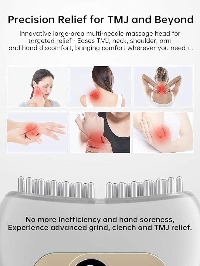 TMJ Relief Products Jaw TMJ Massager with Vibration and Heating Ergonomic Multi-Needle TMJ Massage Tool for Jaw &amp Neck Pain Clenching &amp Teeth Grinding (White)