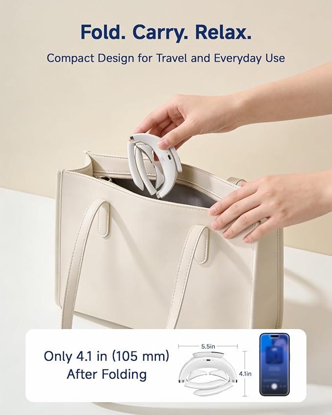 Foldable Neck Massager with Heat Electric Neck Massager with Wireless Remote 16 Intensity Levels 4 Modes Food-Grade Silicone LCD Display Portable Neck Massager for Office Home Travel