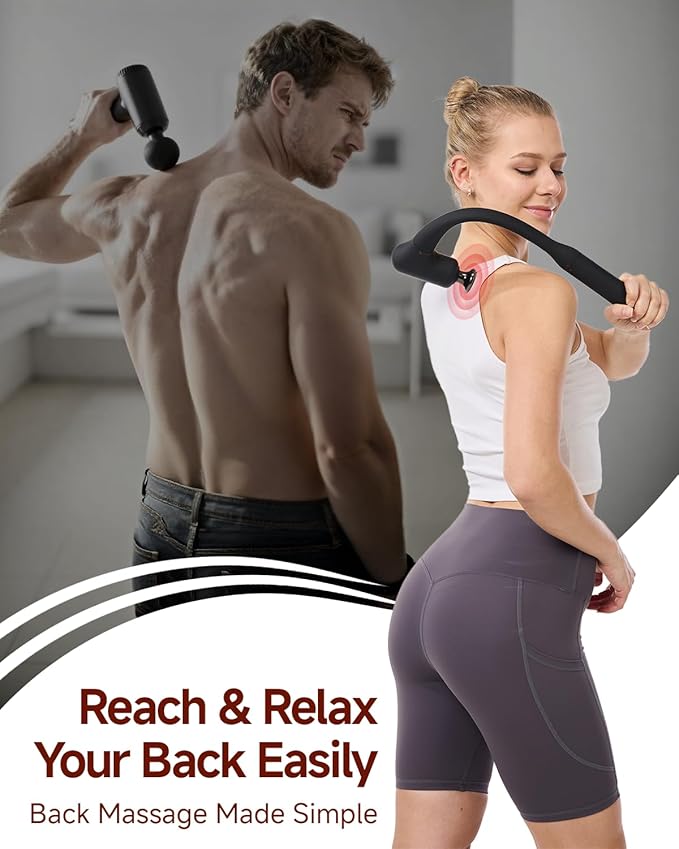 Upgraded 2-in-1 Massage Gun with Heat Pain Relief Deep Tissue Back and Neck Massager with Extension Handle Handheld Muscle Massage Gun for Back Shoulder ArmThigh FSA-HSA Eligible