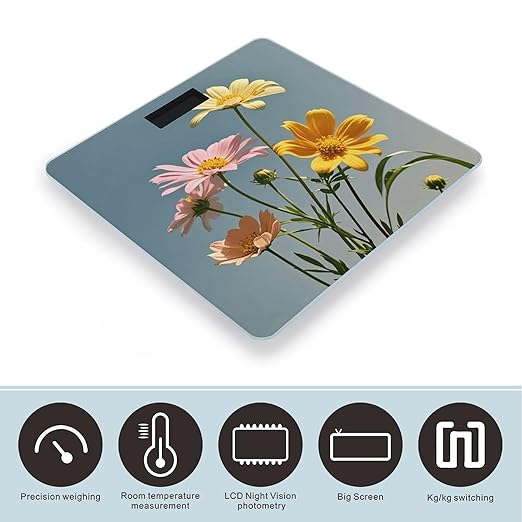 Beautiful Flowers Smart Scale for Body Weight Accurate Bathroom Scale with LED Display Digital Weight Scales Weighing Machine High Precision Scales for Bath Home