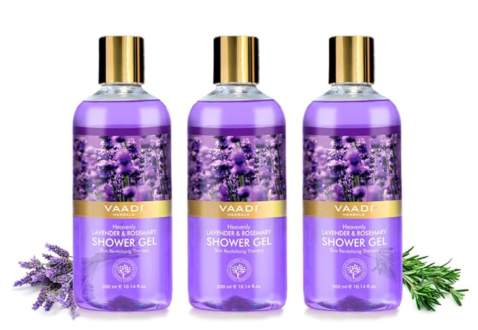 Vaadi Herbals Shower Gel - Sulfate-Free - Herbal Body Wash Both For Men And Women - 300 Ml (10.14 Fl Oz) - (Heavenly Lavender &amp Rosemary) (3 Bottles)