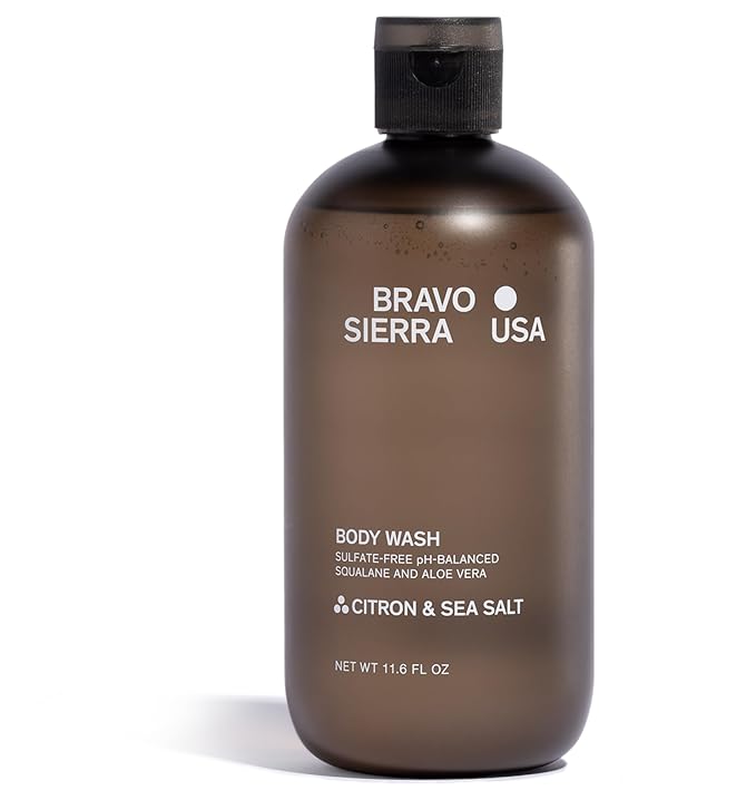 Bravo Sierra Men's Body Wash Citron &amp Sea Salt - Natural Hydrating &amp Moisturizing Shower Gel for Sensitive &amp Dry Skin - Gentle Sulfate-Free &amp Clean Formula with Squalane &amp Aloe Ve