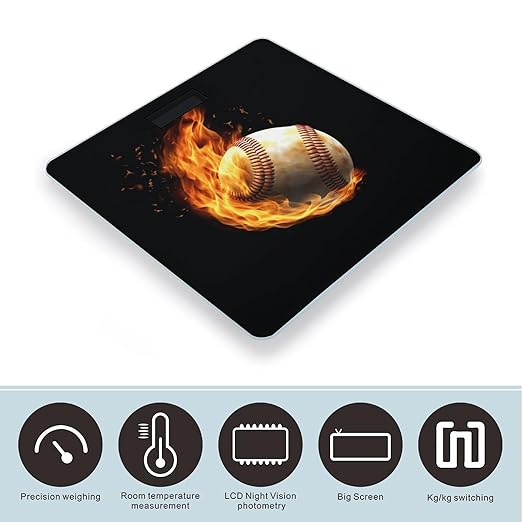 Fire Baseball Scale for Body Weight High Precision Digital Weight Scales with LCD Display Anti-Slip Sturdy Slim Tempered Glass Bathroom Scale for Home Use