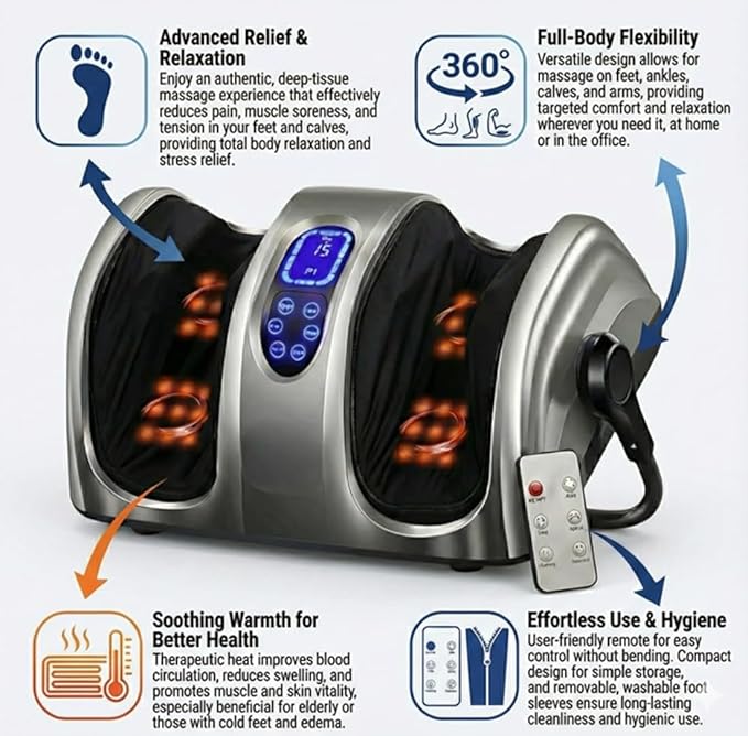 Shiatsu Foot Massager Machine with Heat Deep Kneading Foot Massager for Plantar Fasciitis Neuropathy Pain Relief Calf Leg Ankle Massage Remote Control Gifts for Women Men (Gray)