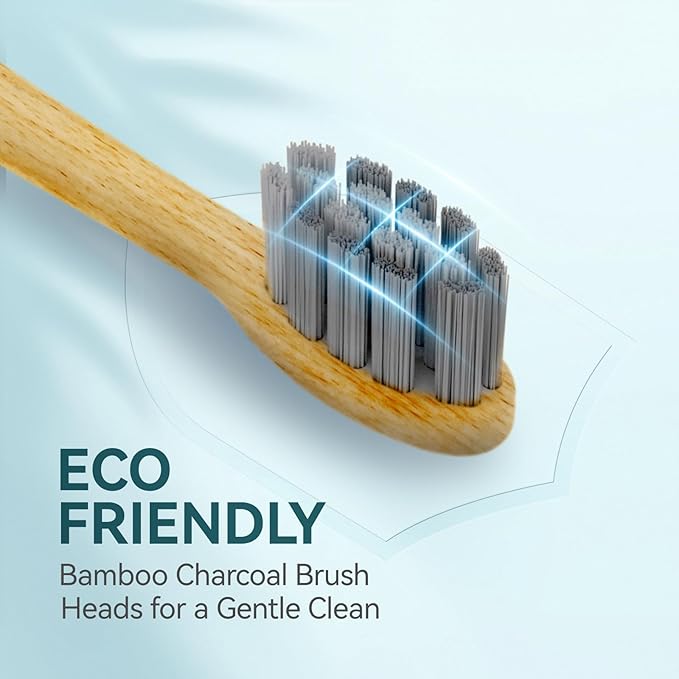 Bamboo Electric Toothbrush for Adults丨Rechargeable Electric Toothbrush with 3 Non Toxic Charcoal Infused Bamboo Brush Heads 5 Cleaning Modes 60 Days Battery Life IPX7 Waterproof-Black