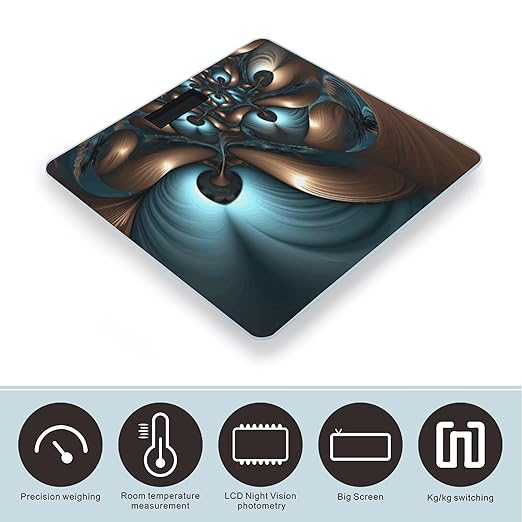 Abstract Blue Brown Scale for Body Weight Safe Rounded Corners Tempered Glass Digital Bathroom Scale LED Display 400lb Capacity Weight Scales with High Precision Sensors