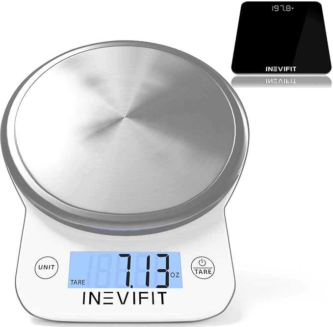 INEVIFIT Bathroom Scale &amp Digital Kitchen Scale Fitness Bundle Complete Body Composition and Nutrition Tracking Solution with Batteries Included