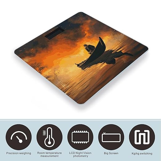 Man and Boat Scale for Body Weight Anti-Slip Digital Bathroom Scale Sturdy Toughened Glass Weighing Scales High Precision Safe Rounded Corners Smart Scales