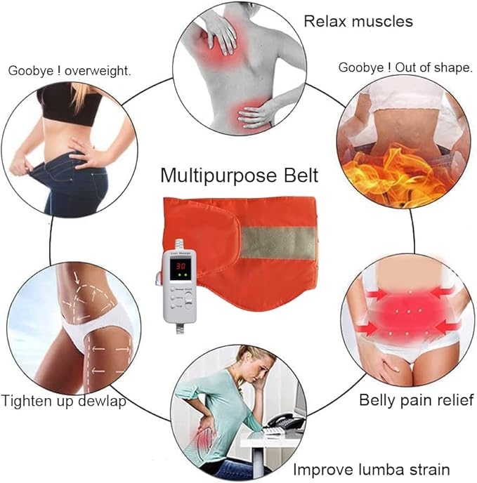 Electric Heating Massager Belt with Hot Compress VibrationMassage for Abdominal Back Lumbar Stomach Pain ReliefWaist Trimmer Fitness Home Exercise Fitness Equipment for AbdomAb Machine