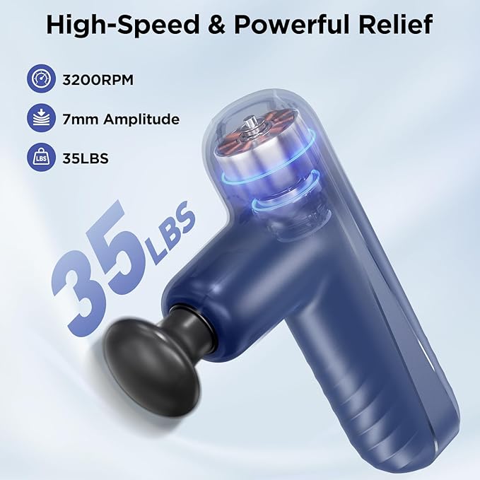 Mini Massage Gun Powerful Handheld Muscle Massager for Muscle Relaxation Deep Tissue Percussion Small Massage Gun Travel Massager with 4 Massage Heads Silent Brushless Motor Blue