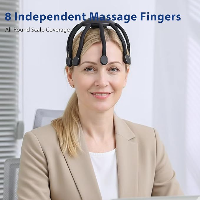 Head Massager Scalp Electric with 4 Modes 360° Electric Head Massager Rechargeable Electric Octopus Scalp Massager Portable Scalp Stress Relax Massage Tool Free Hands