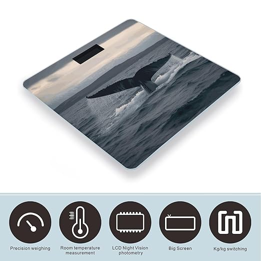 Humpback Whale Tail Ocean Digital Bathroom Scale for Body Weight with High Precision Digital Weighing Scale with BMI Clear LCD Display and Step-On Measures Weight Up to 180kg