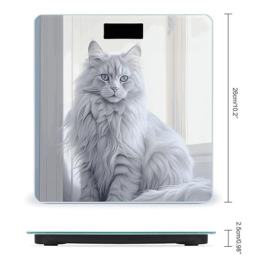 Long Haired Cat Digital Bathroom Scale for Body Weight with High Precision Digital Weighing Scale with BMI Clear LCD Display and Step-On Measures Weight Up to 180kg