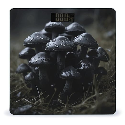 Black Mushrooms Scale for Body Weight Sturdy Tempered Glass Weighing Scales with LCD Display Accurate Digital Bathroom Scale Convenient Body Fat Smart Scales Easy Read