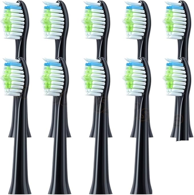 10PCS Replacement Toothbrush HeadsCompatible for DOXO D5/D5Z/D8X/D8Z/D9/D10 Soft(10PCS Black)