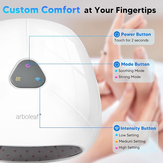 arboleaf Hand Massager with Heat and Compression Hand Massage Machine for Her Him Adjustable Intensity for Custom Comfort Rechargeable Portable Small Finger Massager