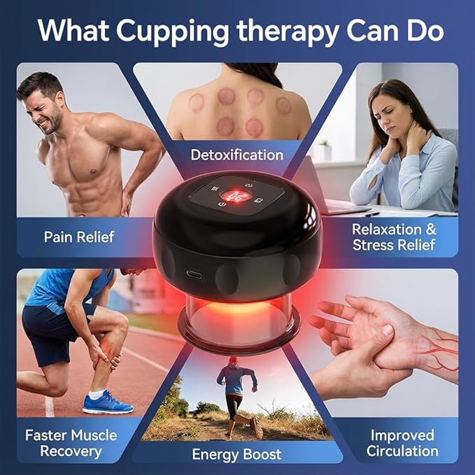 2 Pack Electric Cupping Massager Therapy Set (5-in-1with Red Light Therapy) Smart 24-Level Adjustable Suction &amp Temperature Cupping Device Kit Ideal for Relieving Back &amp Muscle Neck Discomfort
