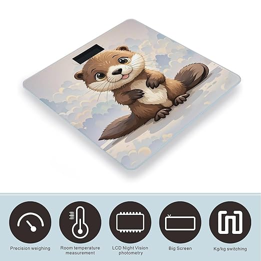 Cute Brown Otters Scale for Body Weight Digital Bathroom Scale Toughened Glass High Precision Scales for Body Weight with Large LCD Backlight Display Weight Scales