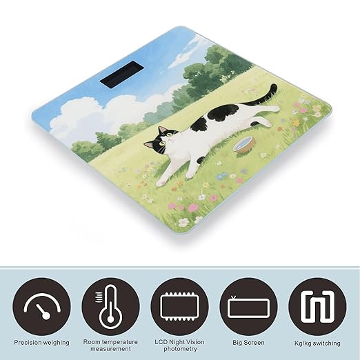 Cute Cat Weight Scale Large Digital Bathroom Scales with Bright LED Display Non Slip Digital Scale and Step On Fashion Weighing Machine for Body