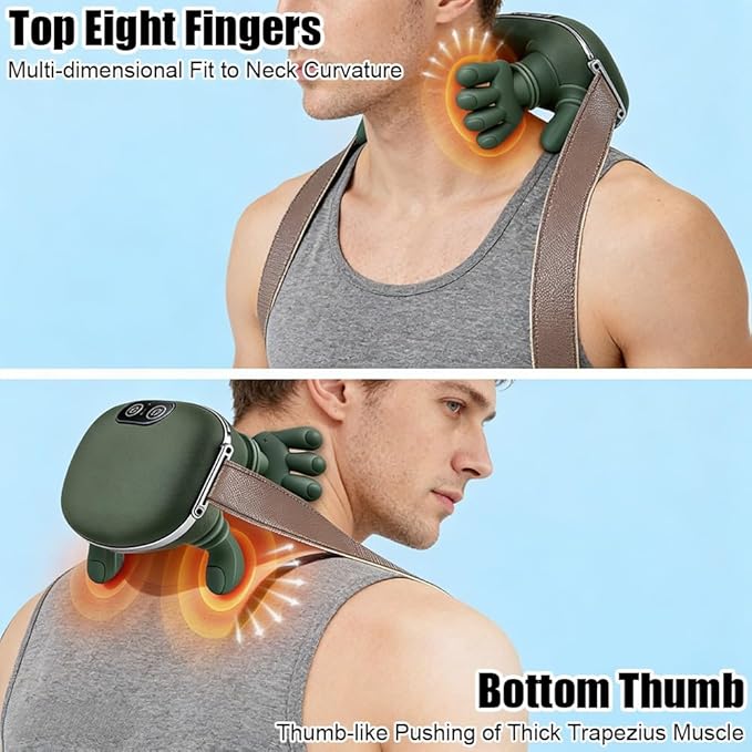 Neck and Shoulder Massager Cordless Portable Neck Massager with Heat and Fingers Electric Cervical Back Massagers for Muscle Pain Relief Ideal for Home Office and Travel