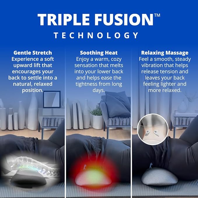 SmoothSpine Triple Fusion Back Massager - The Official Smooth Spine Massager with Heat - Design to Support Lower Back Comfort Relaxation Device for Home Use (Triple Fusion Back Massager)