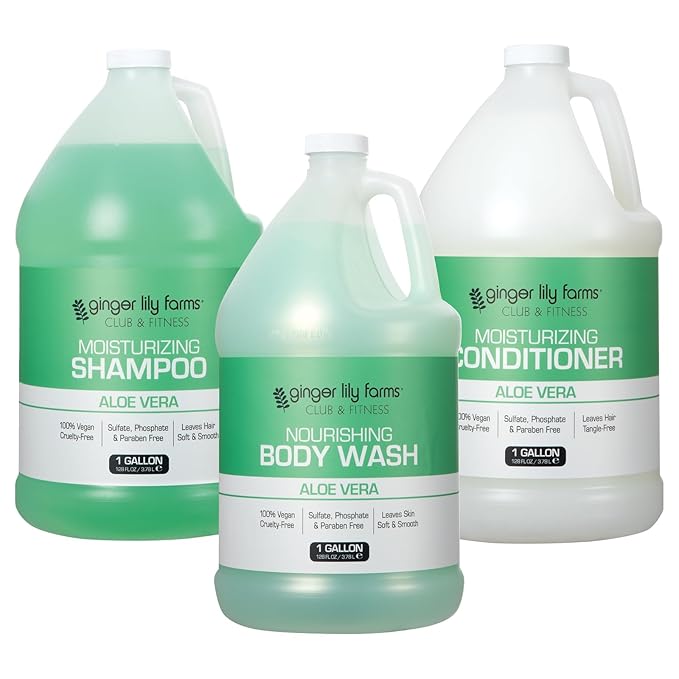 Ginger Lily Farms Club &amp Fitness Body Wash + Shampoo + Conditioner Bundle Aloe Vera