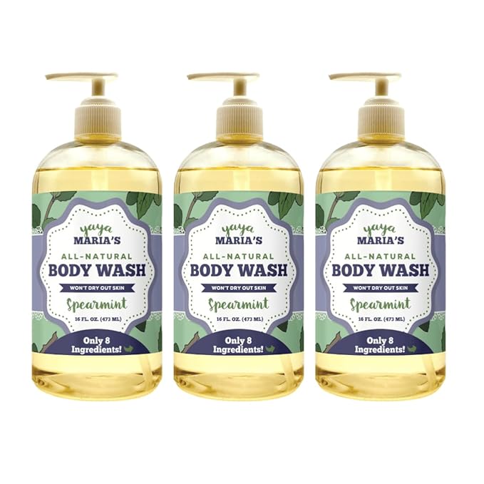 Yaya Maria's Natural Body Wash Only 6 Ingredients 100% Nontoxic Keeps Skin Soft Cruelty-Free (Spearmint)