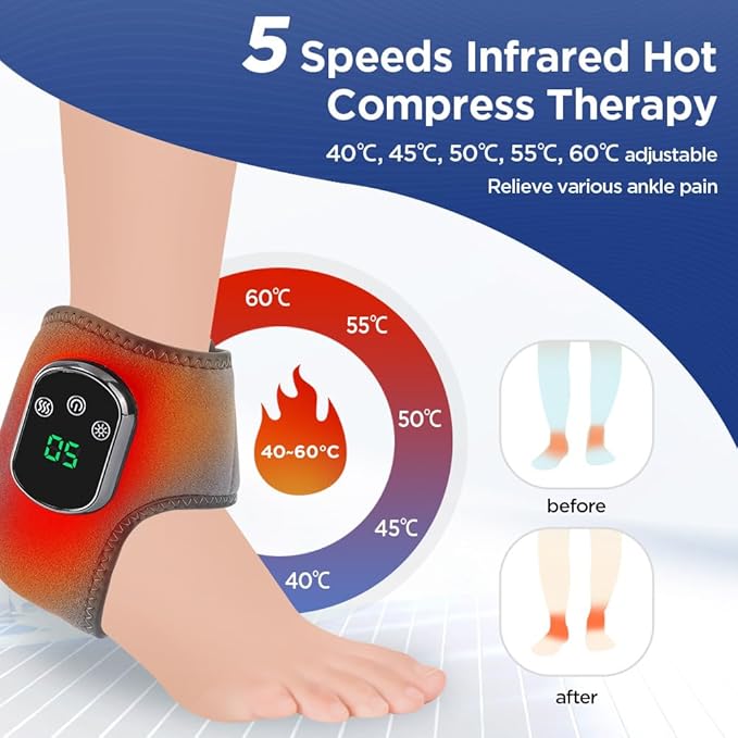 Portable Foot and Ankle Massager with Heat – 3-Speed Vibration &amp 5-Temperature Settings Wireless for Pain Relief Swelling Plantar Fasciitis Travel &amp Home Use