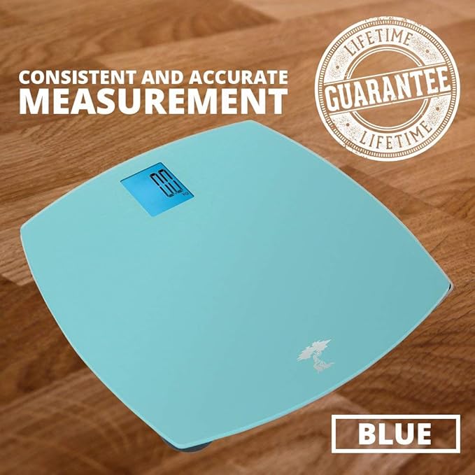 ToiletTree Products 400 lb Capacity Precision Digital Glass Bathroom Scale Blue