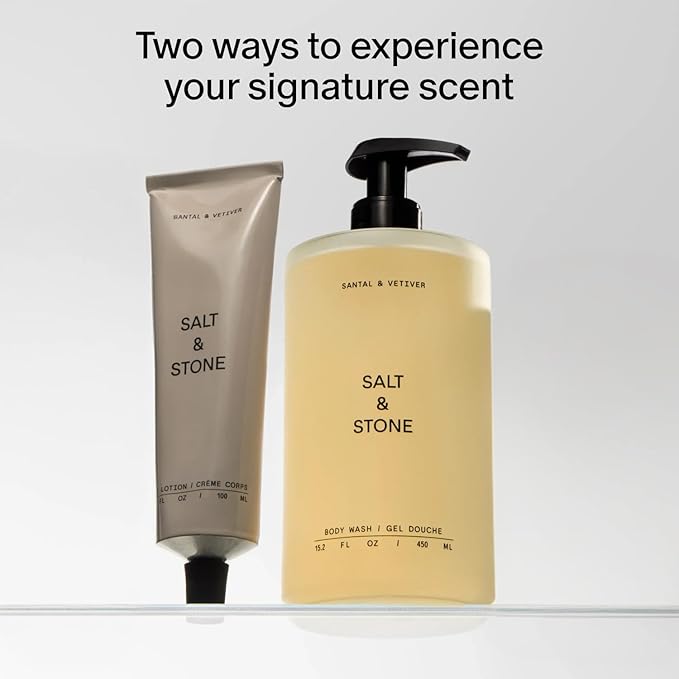 Salt &amp Stone Hydrating Gel Body Wash + Body Lotion | Santal &amp Vetiver